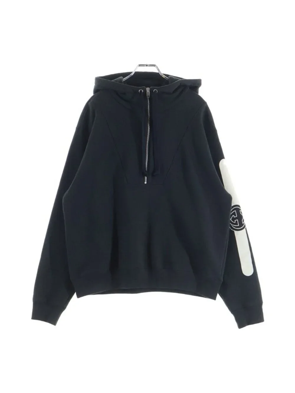 Gucci Logo Print Half Zip Pullover Sweatshirt Hoodie Black